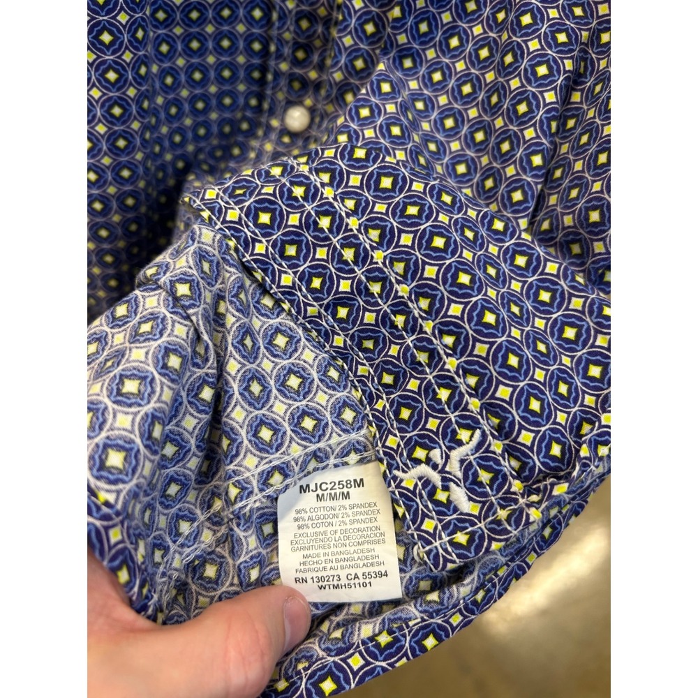 Wrangler Shirt Men M Blue 20X Competition Western Pearl Snap Geometric Comfort - Picture 3 of 9